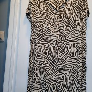 Zebra Print Button-Front Dress in Army Green & Cream.